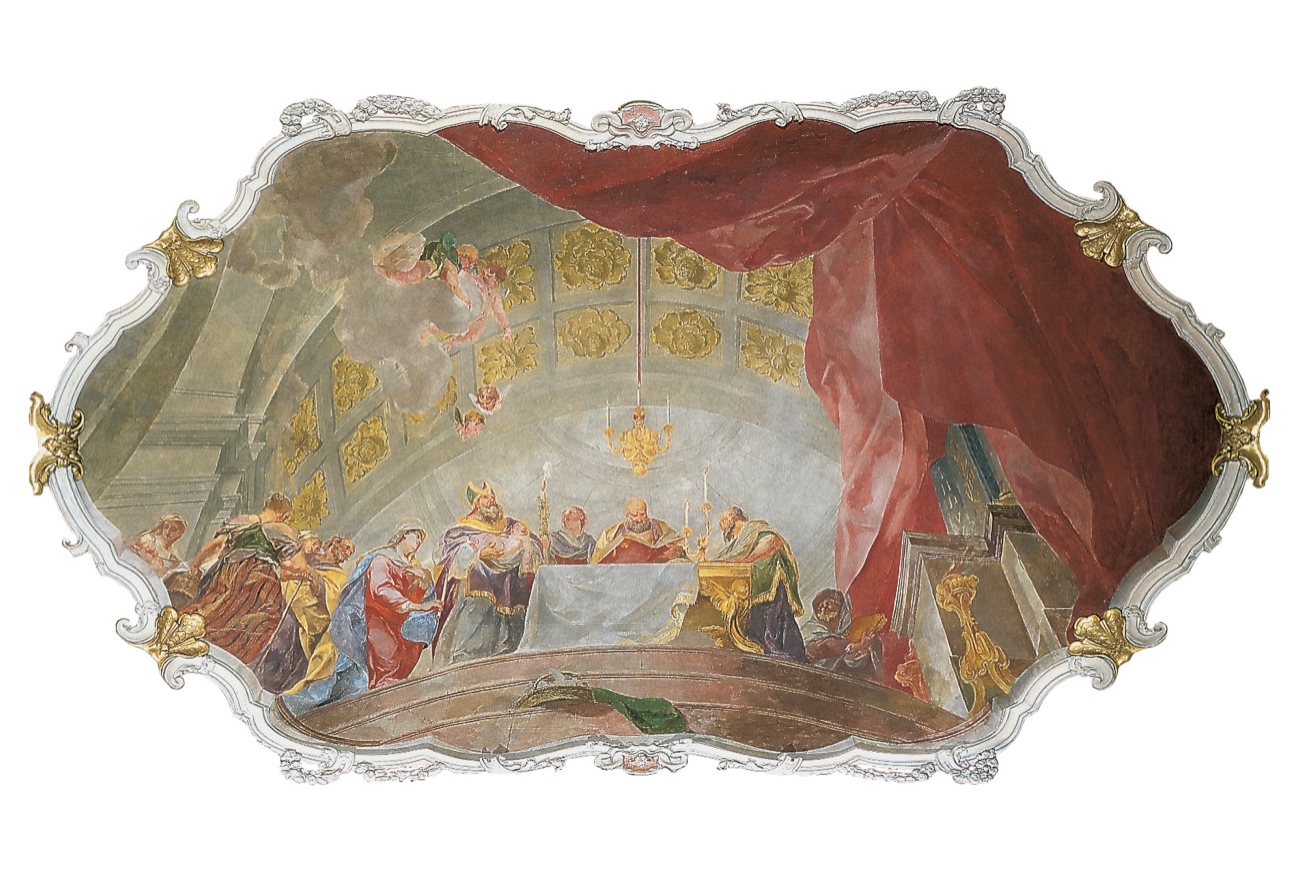 V. V. Reiner - freska Obětování v chrámu na klenbě loretánského kostela, 1736-7
